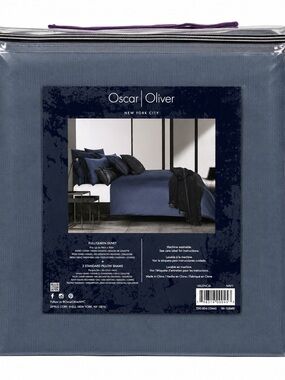 Oscar Oliver Valencia Navy Full Queen 3 Piece Duvet Cover Set New